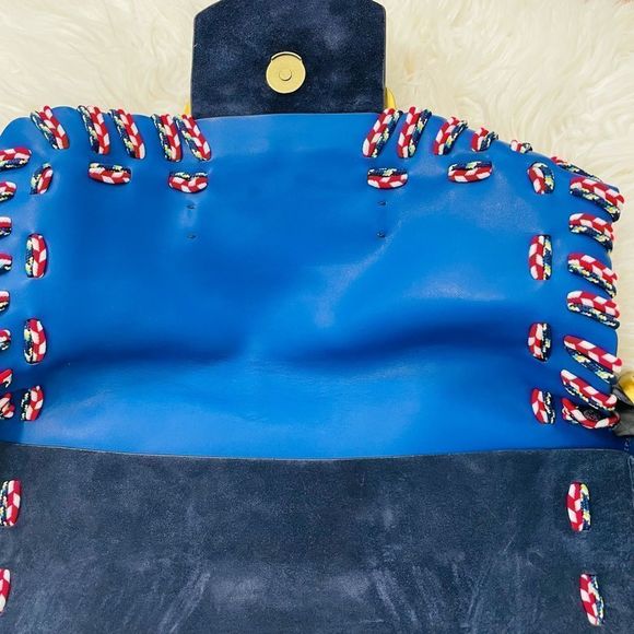 Tory Burch Sawyer Stitch Navy Suede Leather Shoulder Bag - Picture 11 of 11